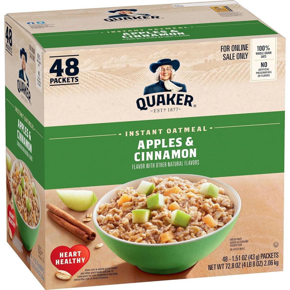 image:imageQuaker Instant Oatmeal 4 Flavor Variety Pack Individual Packets 48 CountApples and Cinnamon
