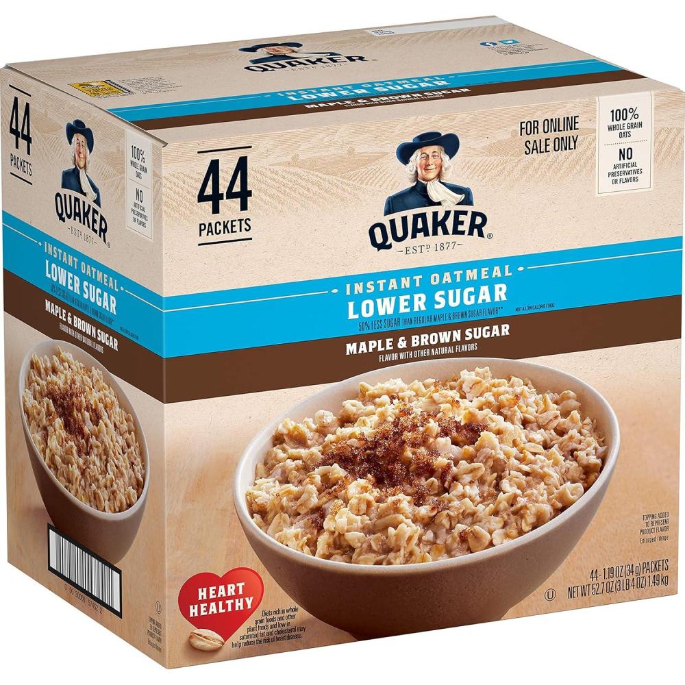 image:imageQuaker Instant Oatmeal 4 Flavor Variety Pack Individual Packets 48 CountMaple Brown Sugar 50 Less Sugar