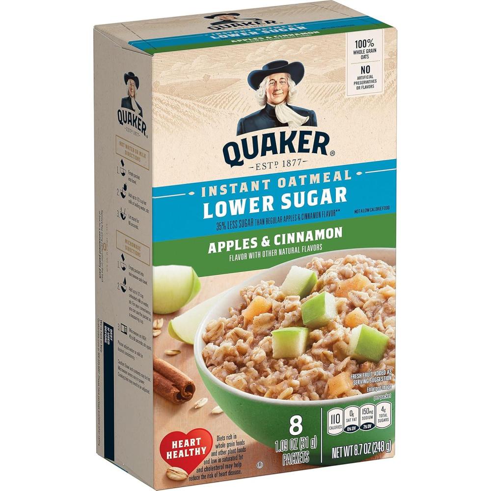 image:imageQuaker Instant Oatmeal Apple Cinnamon Lower Sugar 8 Count87 Ounce Pack of 1