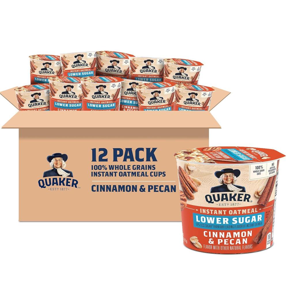 image:imageQuaker Instant Oatmeal Express Cups 50 Less Sugar Cinnamon Pecan 141 Ounce Pack of 12