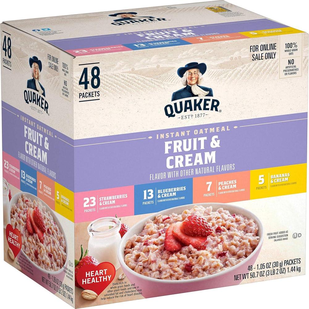 image:imageQuaker Instant Oatmeal Fruit and Cream 4 Flavor Variety Pack Individual Packets 48 Count507 Ounce Pack of 1