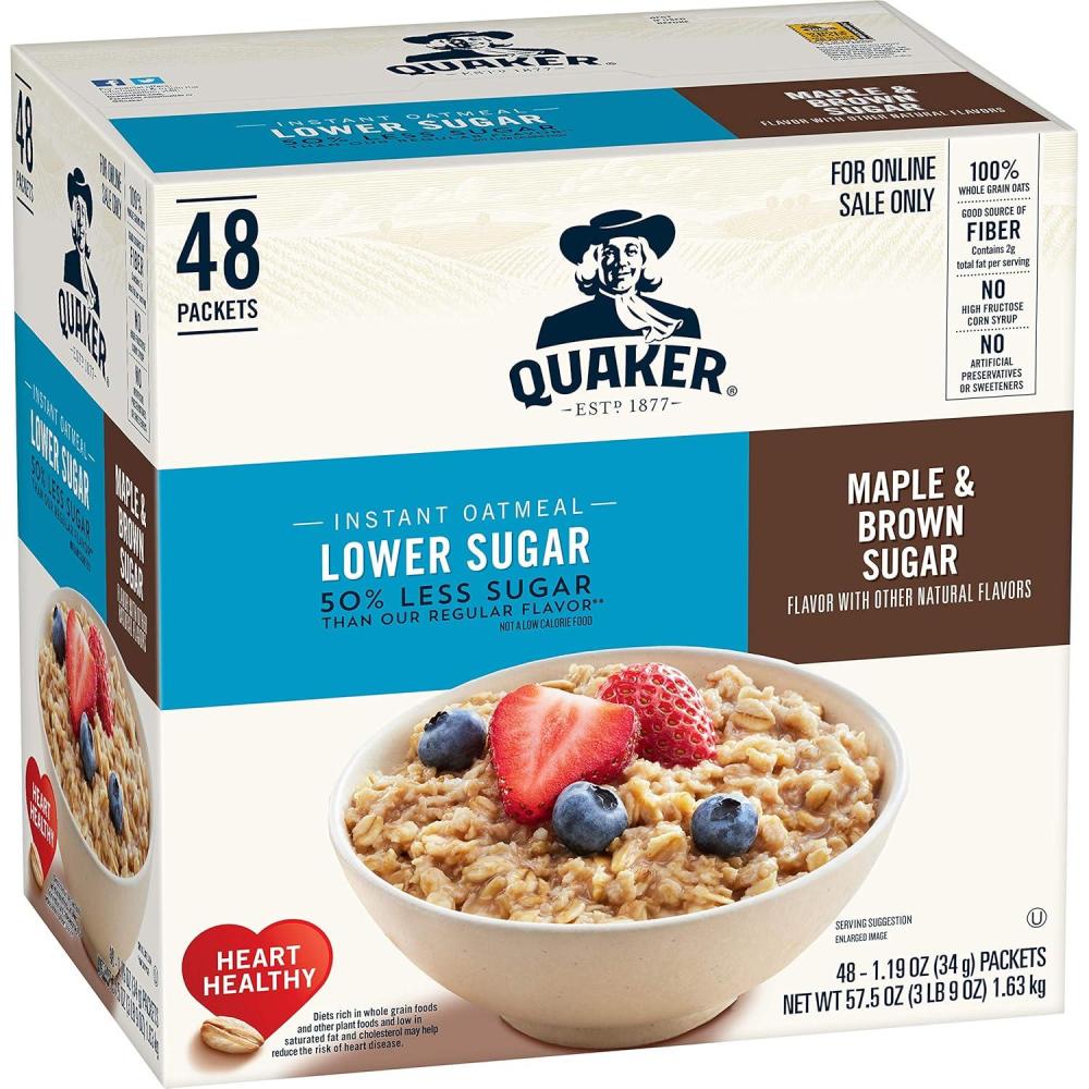 image:imageQuaker Instant Oatmeal Lower Sugar Maple and Brown Sugar Individual Packets 119 Ounce Pack of 48Maple Brown Sugar Lower Sugar