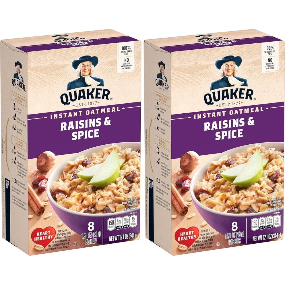 image:imageQuaker Instant Oatmeal Raisins amp Spice 151oz Packets 8 Pack151 Ounce Pack of 16