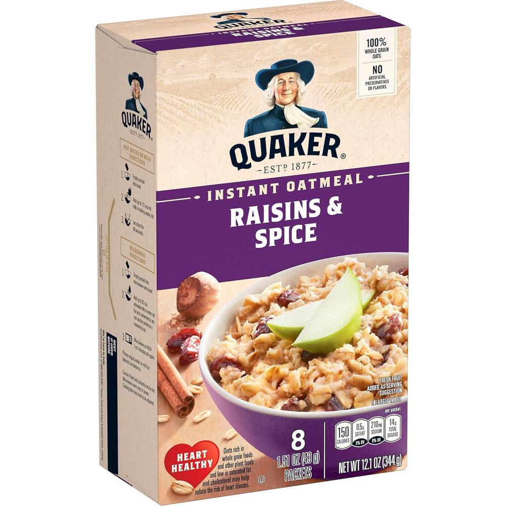 image:imageQuaker Instant Oatmeal Raisins amp Spice 151oz Packets 8 Pack151 Ounce Pack of 8
