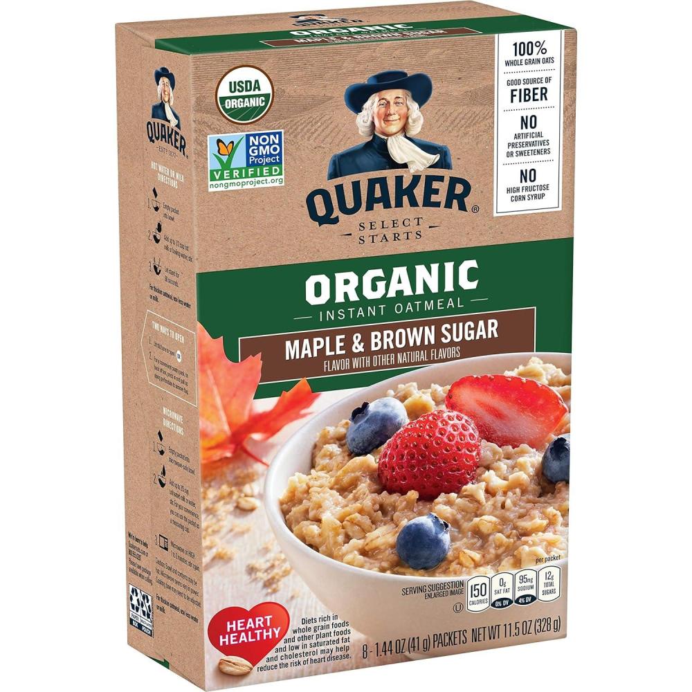 image:imageQuaker Instant Organic Oatmeal Maple amp Brown Sugar Breakfast Cereal 8 Packets Per Box Pack of 6 BoxesMaple Brown Sugar