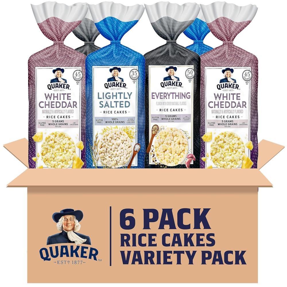 image:imageQuaker Large Rice Cakes Lightly Salted Gluten Free 100 Whole Grains 447 Oz Pack of 6Topper Variety Pack