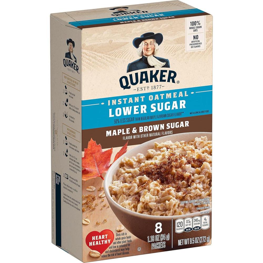 image:imageQuaker Lower Sugar Instant Oatmeal Maple Brown Sugar 119oz Packets 8 Count Pack of 1
