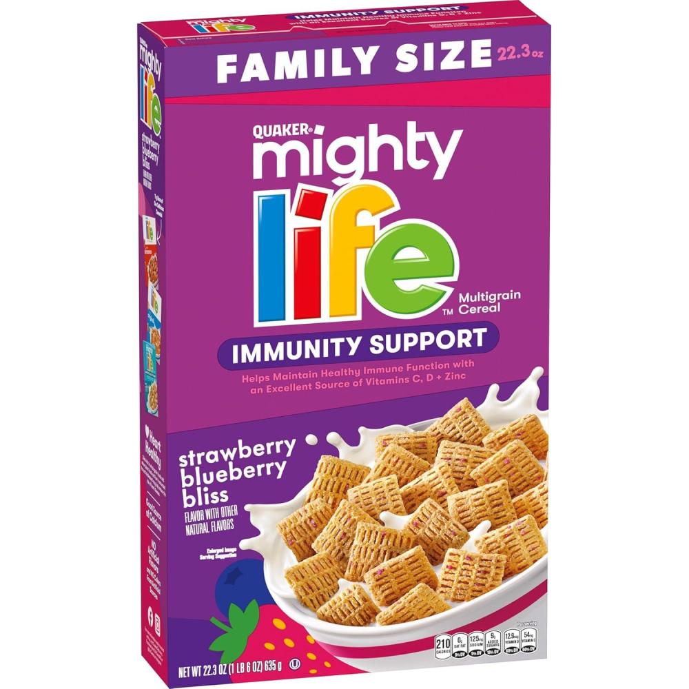 image:imageQuaker Mighty Life Multigrain Cereal Strawberry Blueberry Bliss Immunity Support 223 Oz Family SizeMighty Life Strawberry Blueberry Bliss
