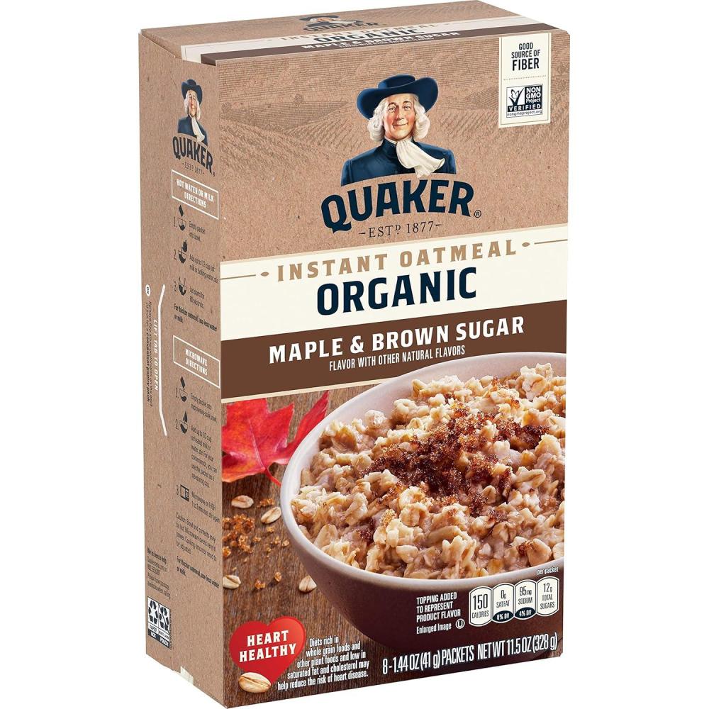image:imageQuaker Organic Instant Oatmeal Maple amp Brown Sugar Breakfast Cereal 144 Oz Pack of 8Organic Maple Brown Sugar