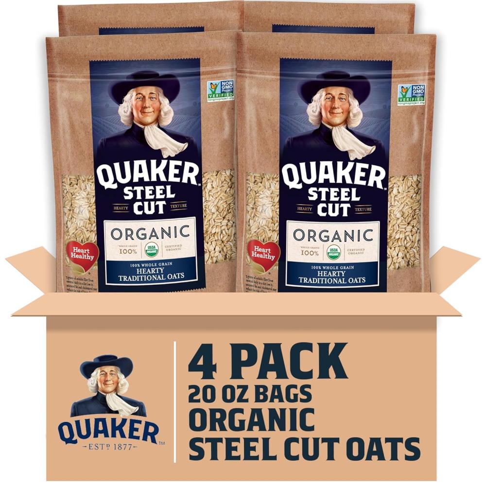 image:imageQuaker Organic Quick Cook Oatmeal Breakfast Cereal NonGMO Project Verified 24 OzPack of 4Steel cut Oats