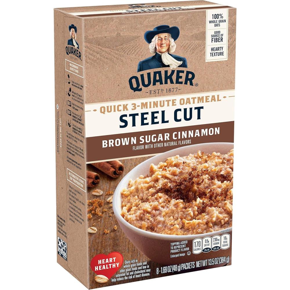 image:imageQuaker Steel Cut Oats Quick 3minute Oatmeal Cranberries and Blueberries Breakfast Cereal 8 Packets Per Box Pack of 6 BoxesBrown Sugar Cinnamon