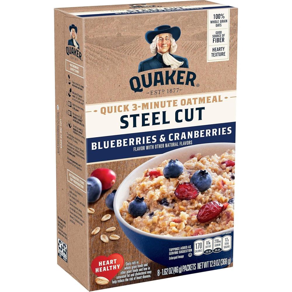image:imageQuaker Steel Cut Oats Quick 3minute Oatmeal Cranberries and Blueberries Breakfast Cereal 8 Packets Per Box Pack of 6 BoxesCranberries Blueberries