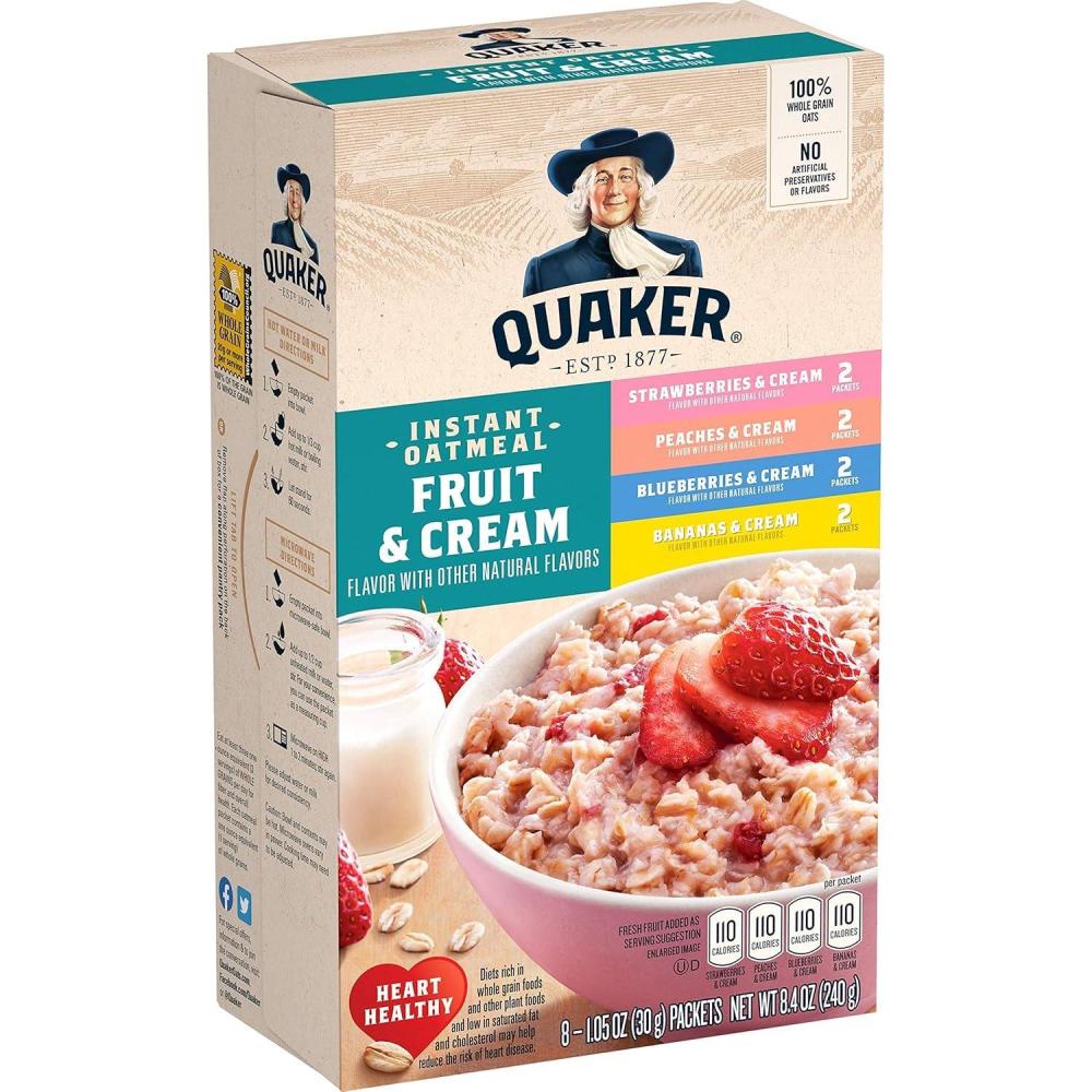 image:imageQuaker Steel Cut Oats Quick 3minute Oatmeal Cranberries and Blueberries Breakfast Cereal 8 Packets Per Box Pack of 6 BoxesFruit Cream
