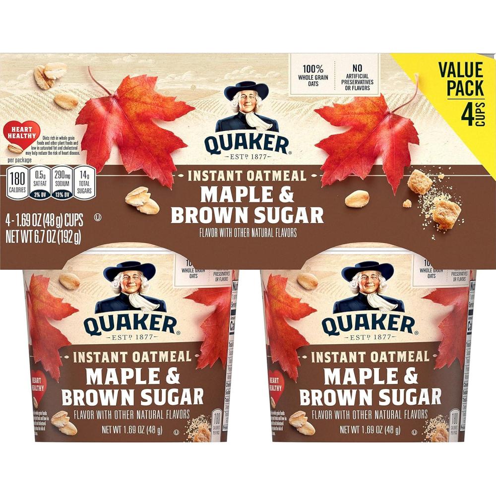 image:imageQuaker Steel Cut Oats Quick 3minute Oatmeal Cranberries and Blueberries Breakfast Cereal 8 Packets Per Box Pack of 6 BoxesMaple and Brown Sugar