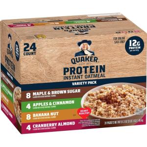 QUAKER Instant Oatmeal, USDA Organic, Non-GMO Project Verified, 3 Flavor Variety Pack, Individual Packets, 32 Count (Pack of 1)(Protein 4 Flavor Variety Pack)