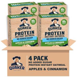 QUAKER Instant Oatmeal, USDA Organic, Non-GMO Project Verified, 3 Flavor Variety Pack, Individual Packets, 32 Count (Pack of 1)(Protein Apple Cinnamon)