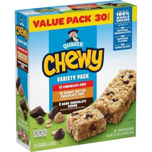 Quaker Chewy Granola Bars, 3 Flavor Variety Pack, 0.84oz Individually Wrapped Bars (30 Pack)