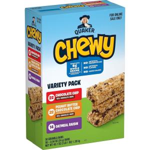 Quaker Chewy Granola Bars, Peanut Butter Chocolate Chip, 58 Count(3 Flavor Variety Pack)