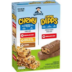 Quaker Chewy Granola Bars, Peanut Butter Chocolate Chip, 58 Count(Chewy & Dipps Variety Pack  58ct)