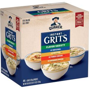 Quaker Instant Grits, 4 Flavor Variety Pack, 0.98oz Packets,44 Count (Pack of 1)(0.98 Ounce (Pack of 44))
