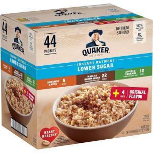 Quaker Instant Oatmeal, 4 Flavor Variety Pack, Individual Packets, 48 Count(4 Flavor Variety Pack – 35% Less Sugar)
