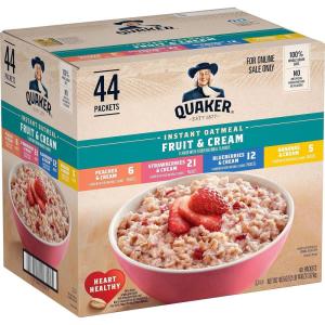 Quaker Instant Oatmeal, 4 Flavor Variety Pack, Individual Packets, 48 Count(Fruit & Cream 4 Flavor Variety)