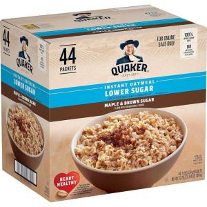 Quaker Instant Oatmeal, 4 Flavor Variety Pack, Individual Packets, 48 Count(Maple & Brown Sugar – 50% Less Sugar)