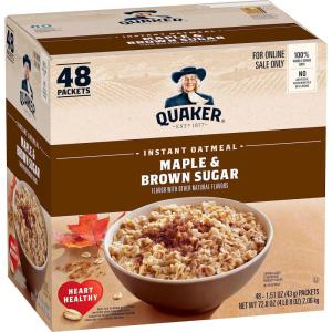 Quaker Instant Oatmeal, 4 Flavor Variety Pack, Individual Packets, 48 Count(Maple & Brown Sugar)
