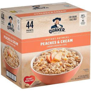 Quaker Instant Oatmeal, 4 Flavor Variety Pack, Individual Packets, 48 Count(Peaches & Cream)