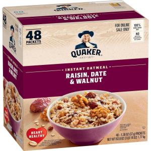 Quaker Instant Oatmeal, 4 Flavor Variety Pack, Individual Packets, 48 Count(Raisin  Date & Walnut)