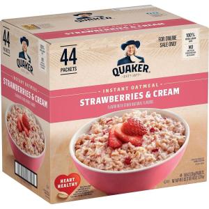 Quaker Instant Oatmeal, 4 Flavor Variety Pack, Individual Packets, 48 Count(Strawberries & Cream)