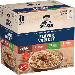 Quaker Instant Oatmeal, 4 Flavor Variety Pack, Individual Packets, 48 Count(Variety Pack – Classic 4 Flavor)