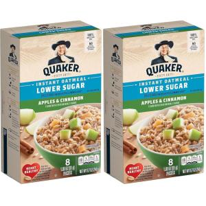 Quaker Instant Oatmeal Apple Cinnamon, Lower Sugar, 8 Count(8.7 Ounce (Pack of 2))