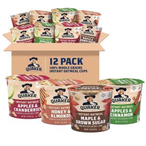 Quaker Instant Oatmeal Express Cups, Maple & Brown Sugar, 1.69 Ounce (Pack of 12)(4 FL Variety Pack Express Cups  12 Count)