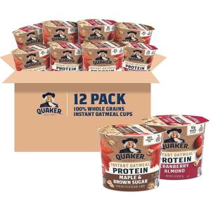 Quaker Instant Oatmeal Express Cups, Maple & Brown Sugar, 1.69 Ounce (Pack of 12)(Protein 2 Flavor Variety Pack  12 Count)