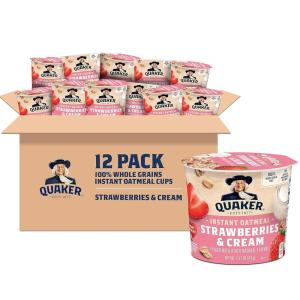 Quaker Instant Oatmeal Express Cups, Maple & Brown Sugar, 1.69 Ounce (Pack of 12)(Strawberries & Cream Express Cups  12 Count)