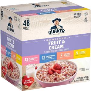 Quaker Instant Oatmeal, Fruit and Cream 4 Flavor Variety Pack, Individual Packets, 48 Count(50.7 Ounce (Pack of 1))