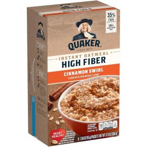 Quaker Instant Oatmeal High Fiber, Cinnamon Swirl, 12.6 Oz