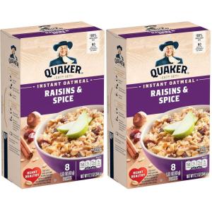Quaker Instant Oatmeal, Raisins & Spice, 1.51oz Packets (8 Pack)(1.51 Ounce (Pack of 16))
