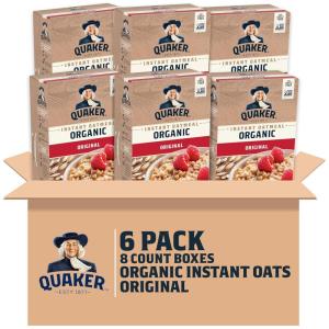 Quaker Instant Organic Oatmeal Maple & Brown Sugar Breakfast Cereal, 8 Packets Per Box (Pack of 6 Boxes)(Original)