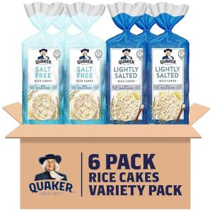 Quaker Large Rice Cakes, Lightly Salted, Gluten Free, 100% Whole Grains, 4.47 Oz, Pack of 6(Plain Variety)