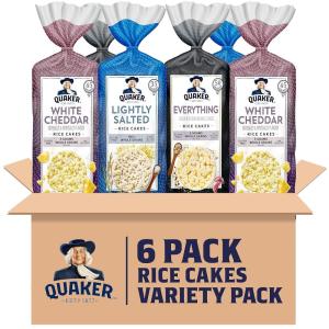 Quaker Large Rice Cakes, Lightly Salted, Gluten Free, 100% Whole Grains, 4.47 Oz, Pack of 6(Topper Variety Pack)