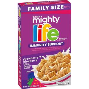 Quaker Mighty Life Multigrain Cereal, Strawberry Blueberry Bliss, Immunity Support, 22.3 Oz Family Size(Mighty Life Strawberry Blueberry Bliss)
