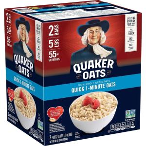 Quaker Old Fashioned Rolled Oats, Non GMO Project Verified, Two 64oz Bags in Box, 90 Servings, 4 Pound (Pack of 2)(Quaker Quick 1-Minute Oatmeal)