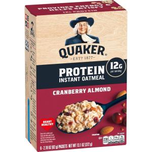 Quaker Organic Instant Oatmeal, Maple & Brown Sugar, Breakfast Cereal, 1.44 Oz (Pack of 8)(Protein – Cranberry Almond)