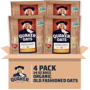 Quaker Organic Quick Cook Oatmeal, Breakfast Cereal, Non-GMO Project Verified, 24 Oz(Pack of 4)(Organic Old Fashioned Oats)