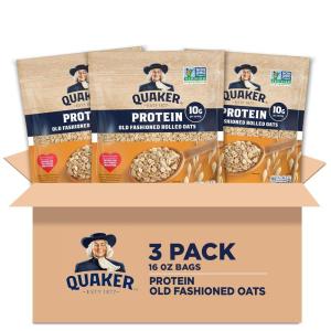 Quaker Organic Quick Cook Oatmeal, Breakfast Cereal, Non-GMO Project Verified, 24 Oz(Pack of 4)(Protein Old Fashioned Oats)