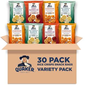 Quaker Rice Crisps, Gluten Free, Cheddar, 0.67 Oz, 30 Count(Savory Variety Pack)