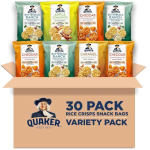Quaker Rice Crisps, Gluten Free, Cheddar, 0.67 Oz, 30 Count(Sweet & Savory Variety Pack)