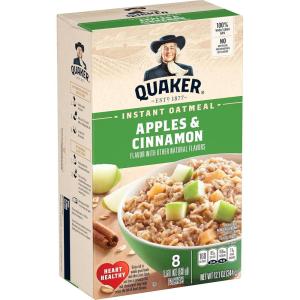 Quaker Steel Cut Oats, Quick 3-minute Oatmeal, Cranberries and Blueberries, Breakfast Cereal, 8 Packets Per Box (Pack of 6 Boxes)(Apples & Cinnamon)
